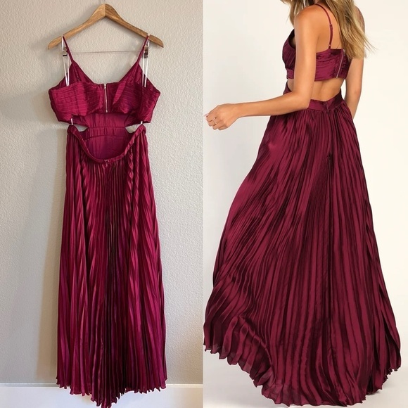 NWOT Got the Glam Plum Purple Pleated Cutout Maxi Dress - Picture 3 of 6